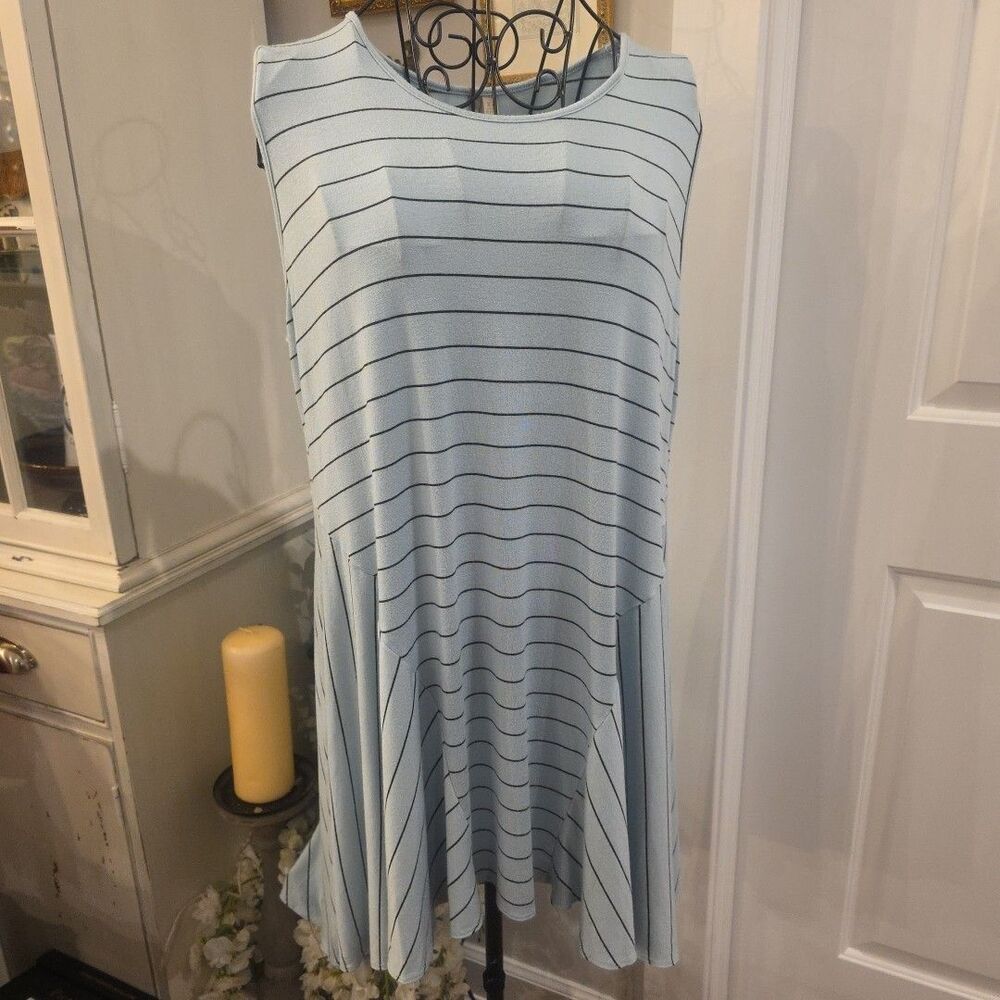 COMFY USA Handkerchief‎ Hem Blue Striped Tunic Size XL Lagenlook Made in USA